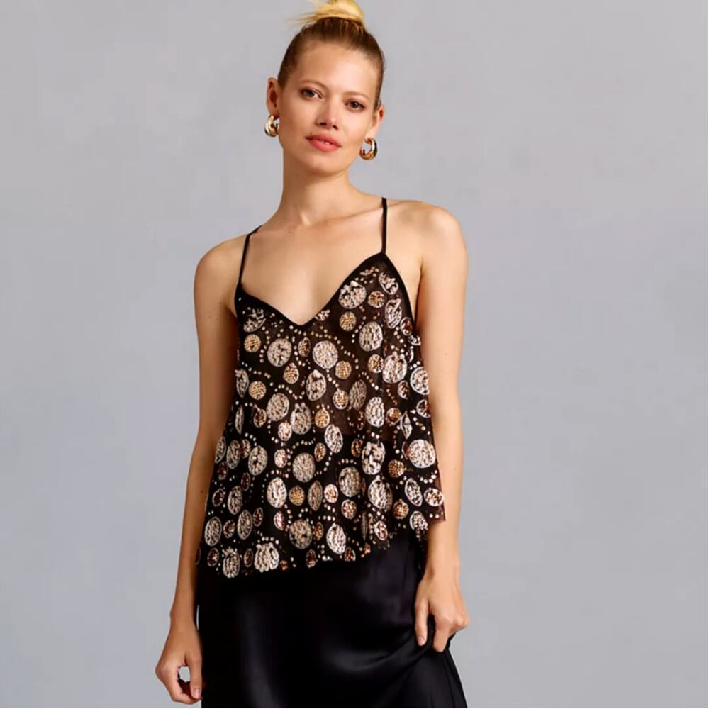 NWT Anthropologie Let Me Be Gold Silver Sequin Tank Top - Size Small